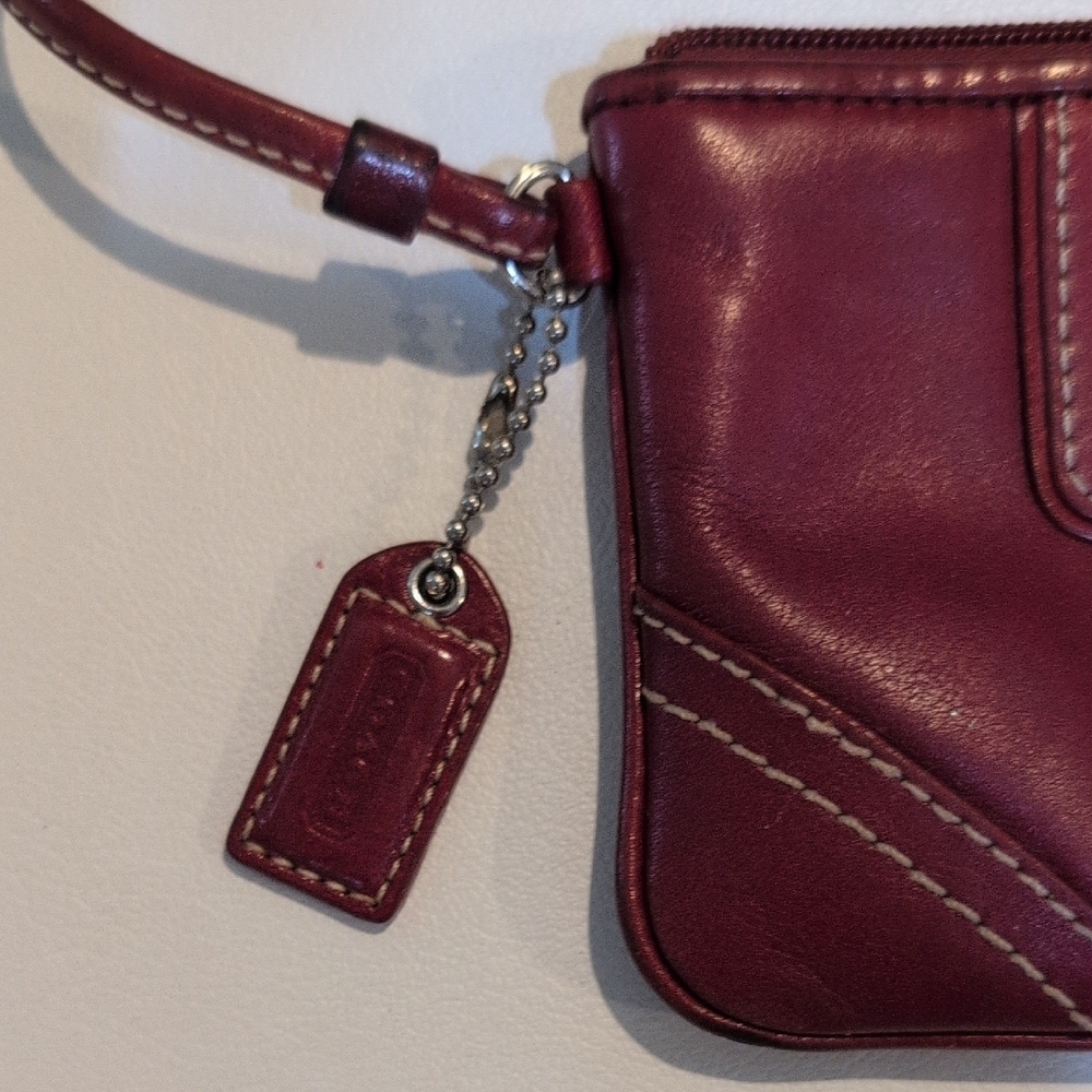 Coach Maroon All Leather Wristlet - Picture 3 of 6